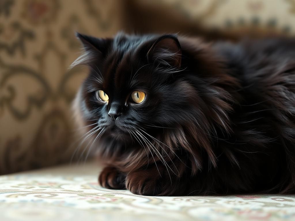 Black Persian Cat in Romantic Cottagecore Style