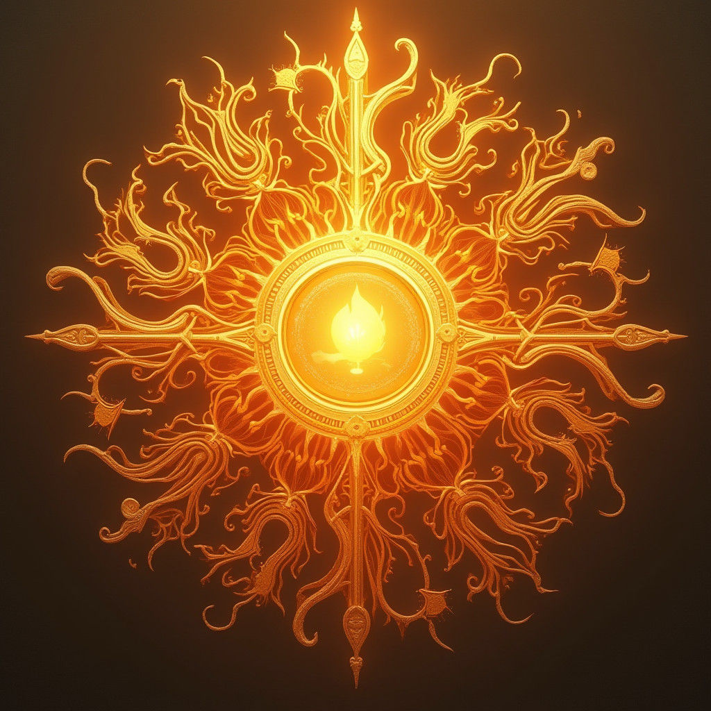 Radiant Sun Symbol with Divine Light, in Syd Mead Style