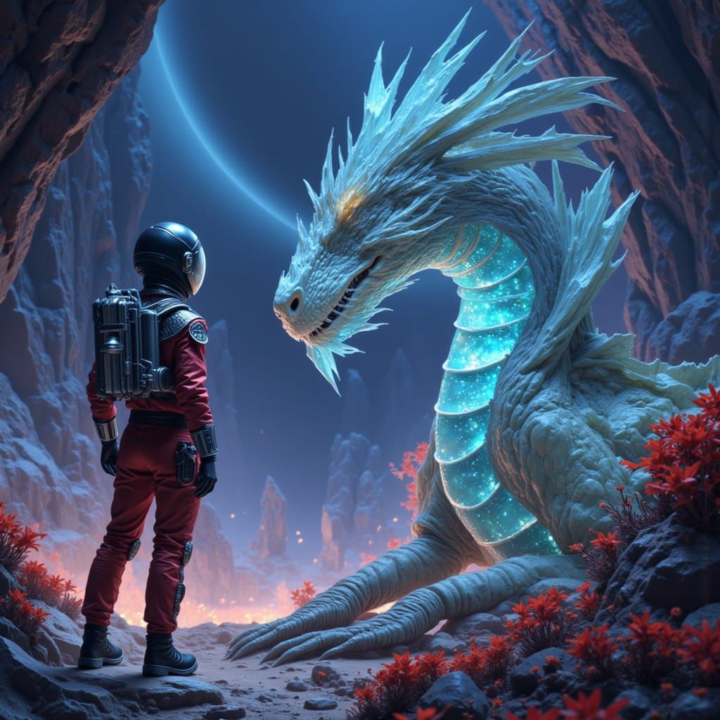 Astronaut Meets Dragon on Alien Planet in Ethereal Sci-Fi St...