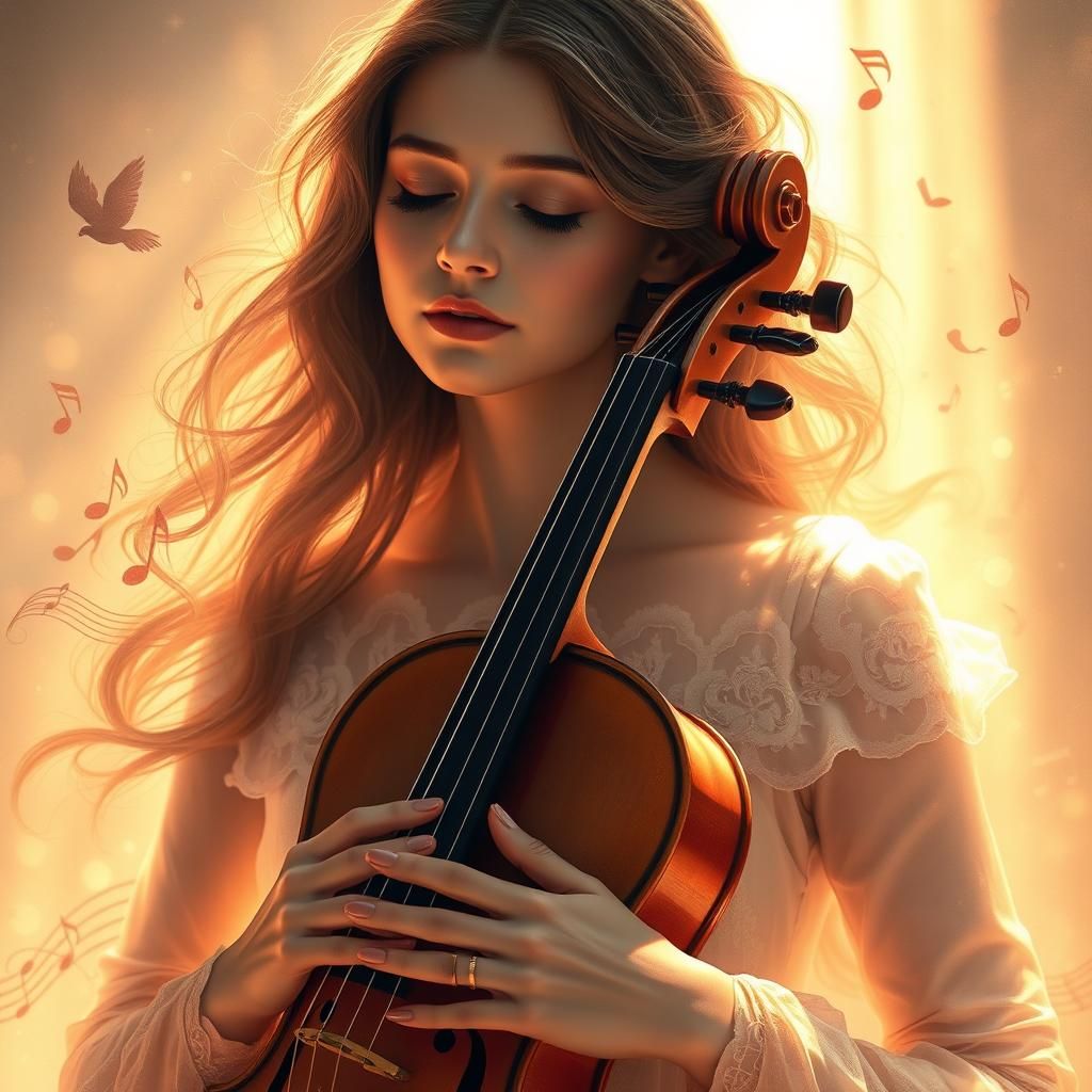 Woman with Viola in Dreamlike, Ethereal Light
