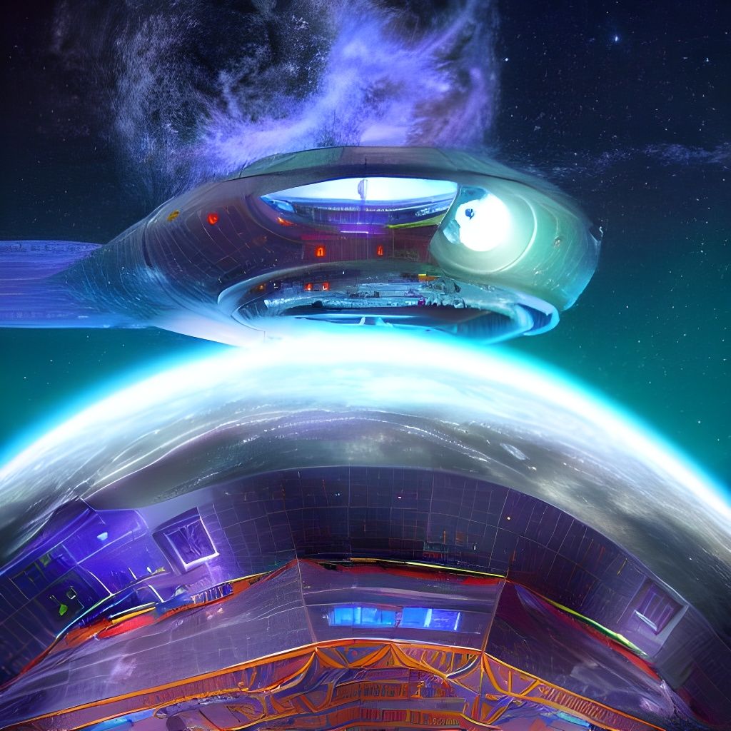 Futuristic Space Station Settlement: Holographic Cosmic Illu...