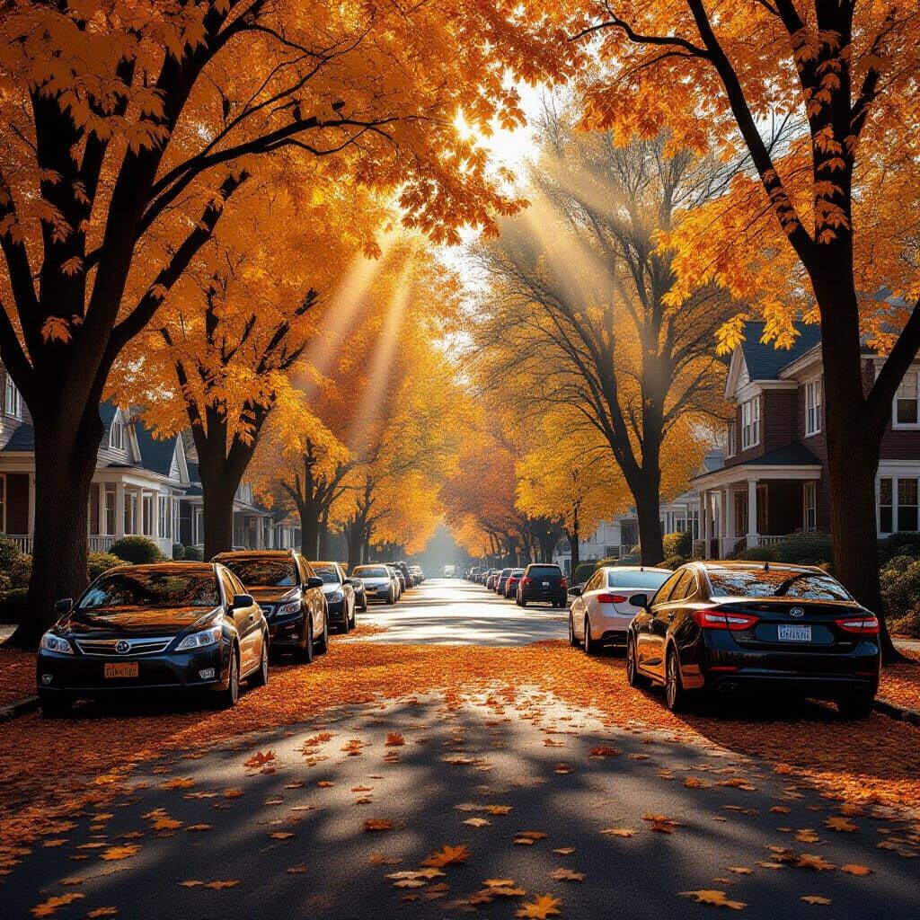 Hyperrealistic Autumn Road Covered in Leaves