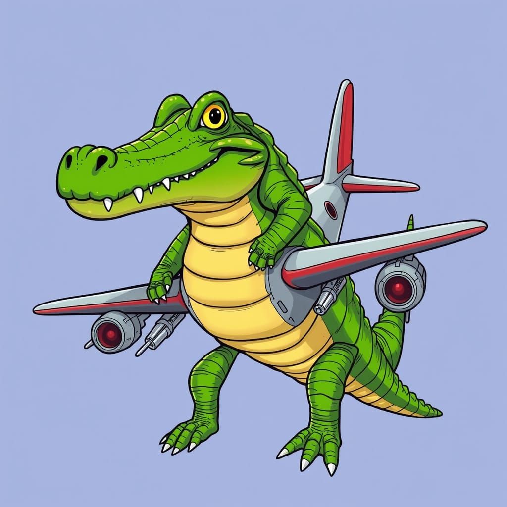 Cyberpunk Crocodile Aircraft in Futuristic Cartoon Style
