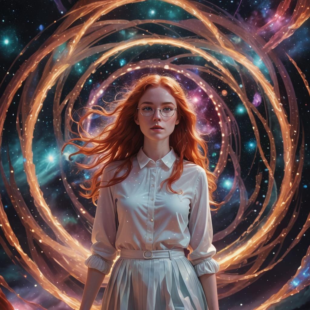 Woman Before Cosmic Portal in Visionary Art Style