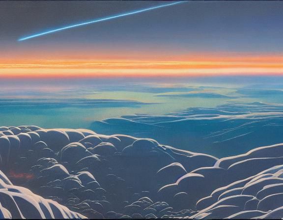 Primordial Earth Landscape Painting in Space Art Style