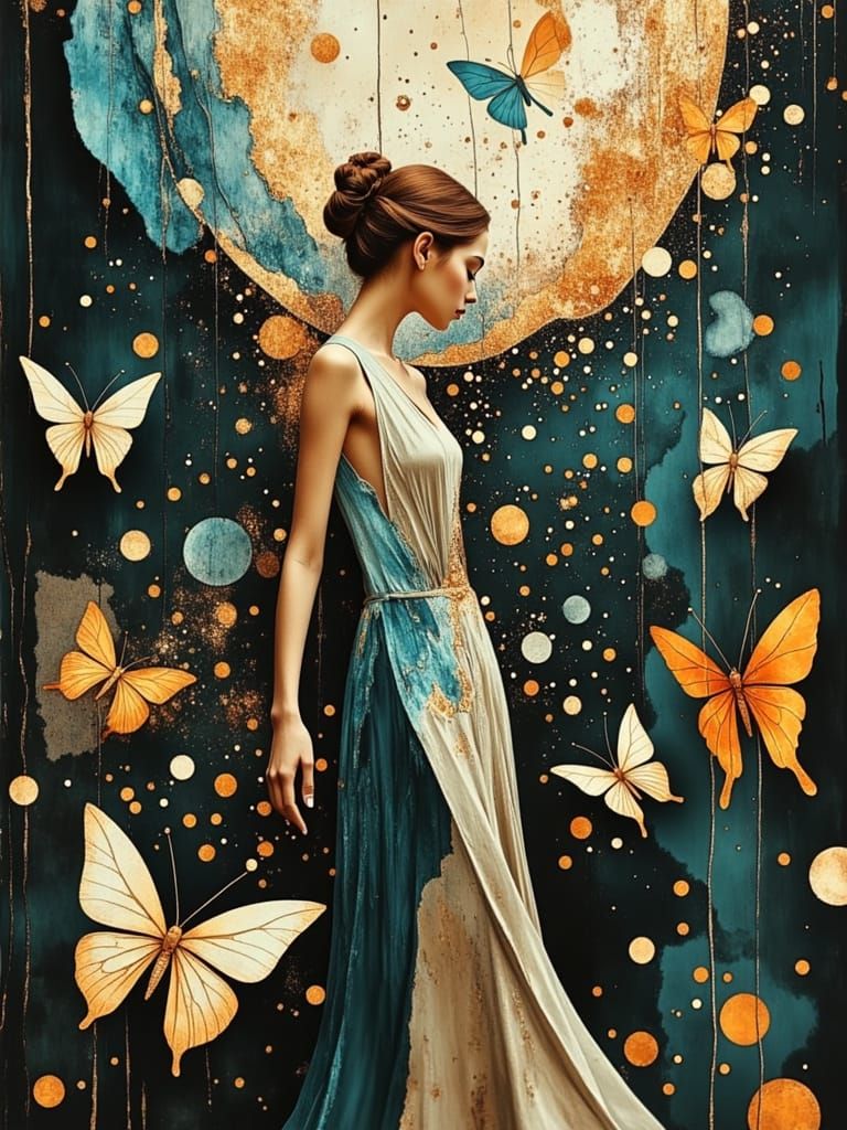 Art Nouveau Princess Amidst Gaudi Sculptures and Origami But...