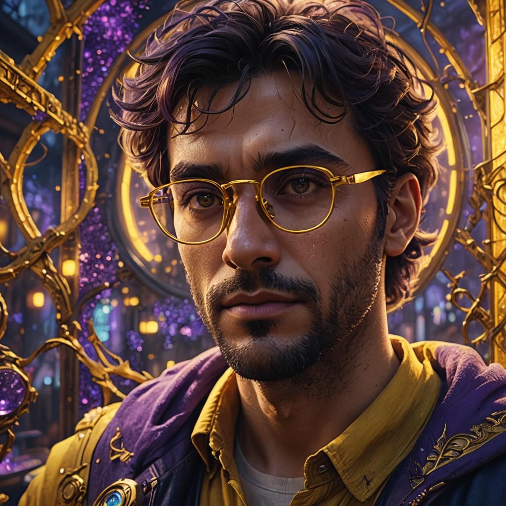 Man with Glowing Glasses in Hyper-Realistic Style