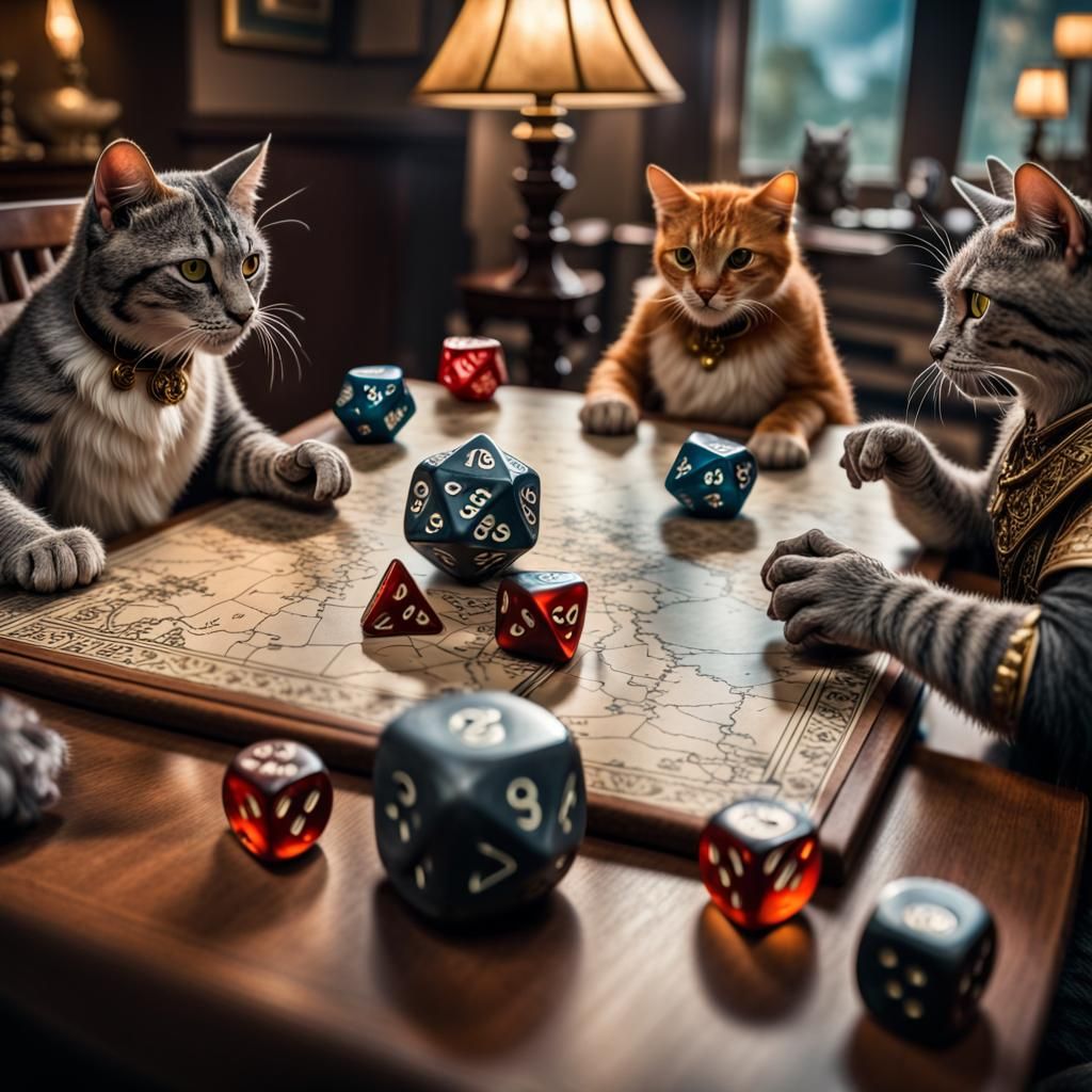 Hyperrealistic Catfolk Playing D&D