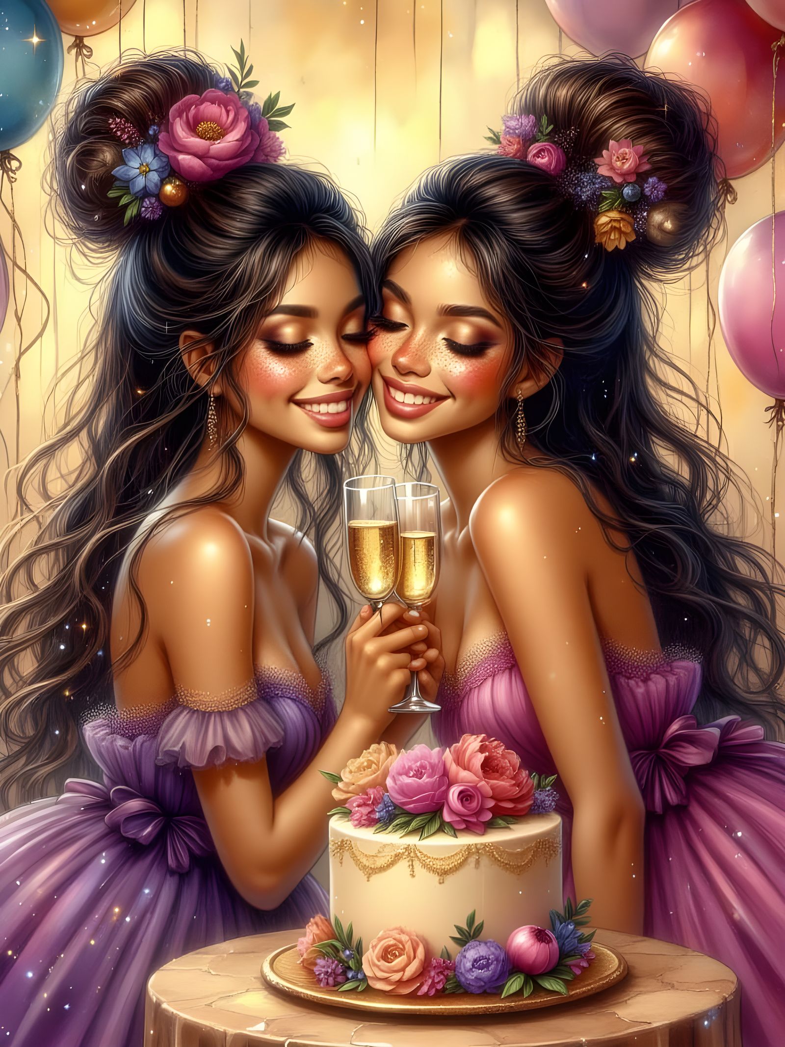 Twins Celebrate Birthday with Champagne and Cake