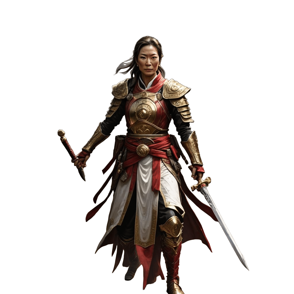 Fantasy Monk Warrior in Gold and Red Armor