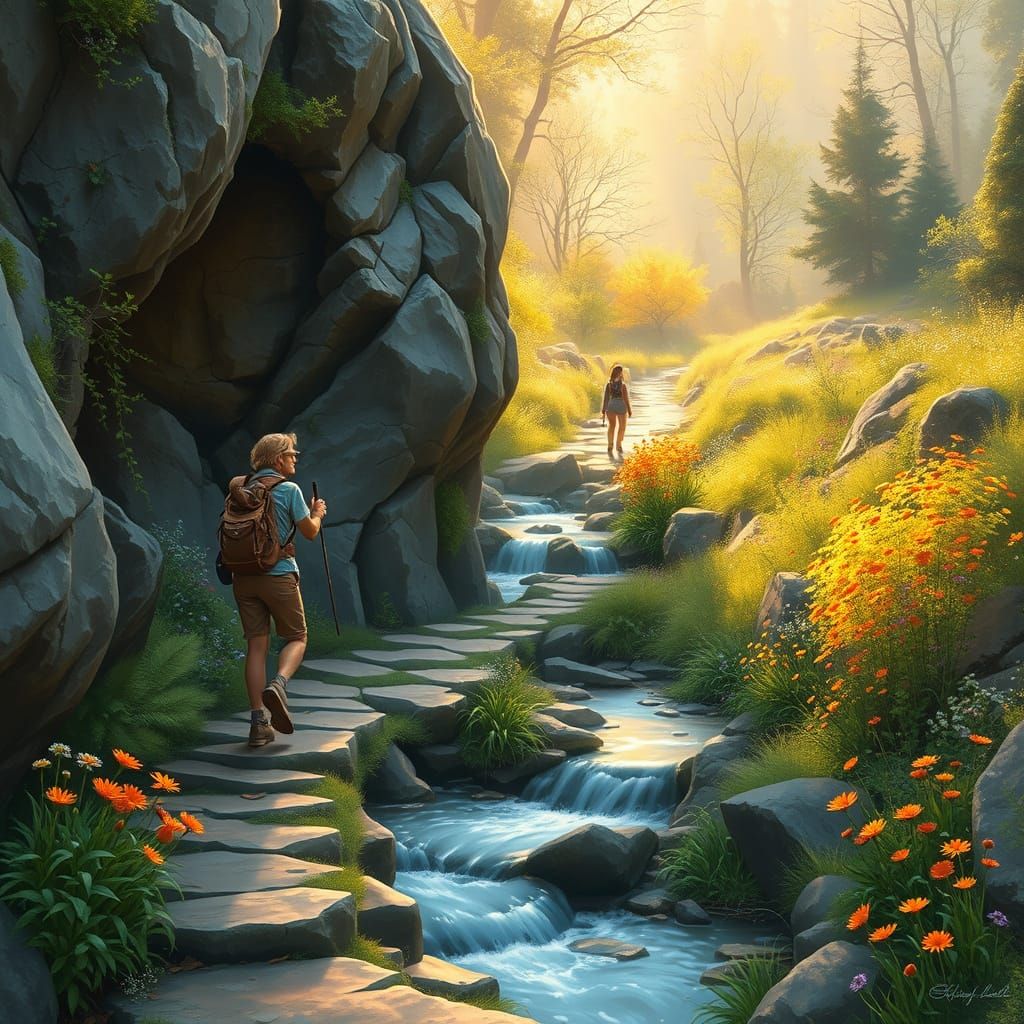 Serene Hiker in Enchanted Alpine Valley