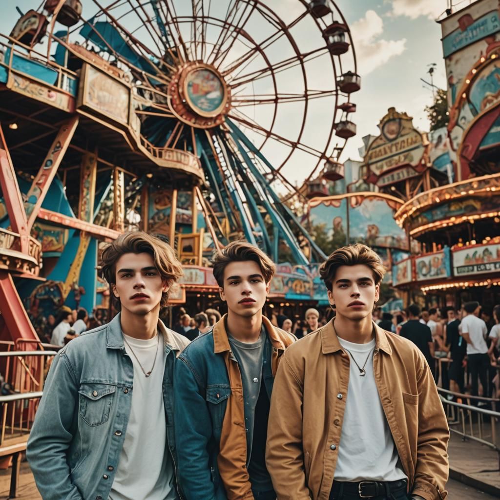 Grunge Style Handsome Men in Amusement Park