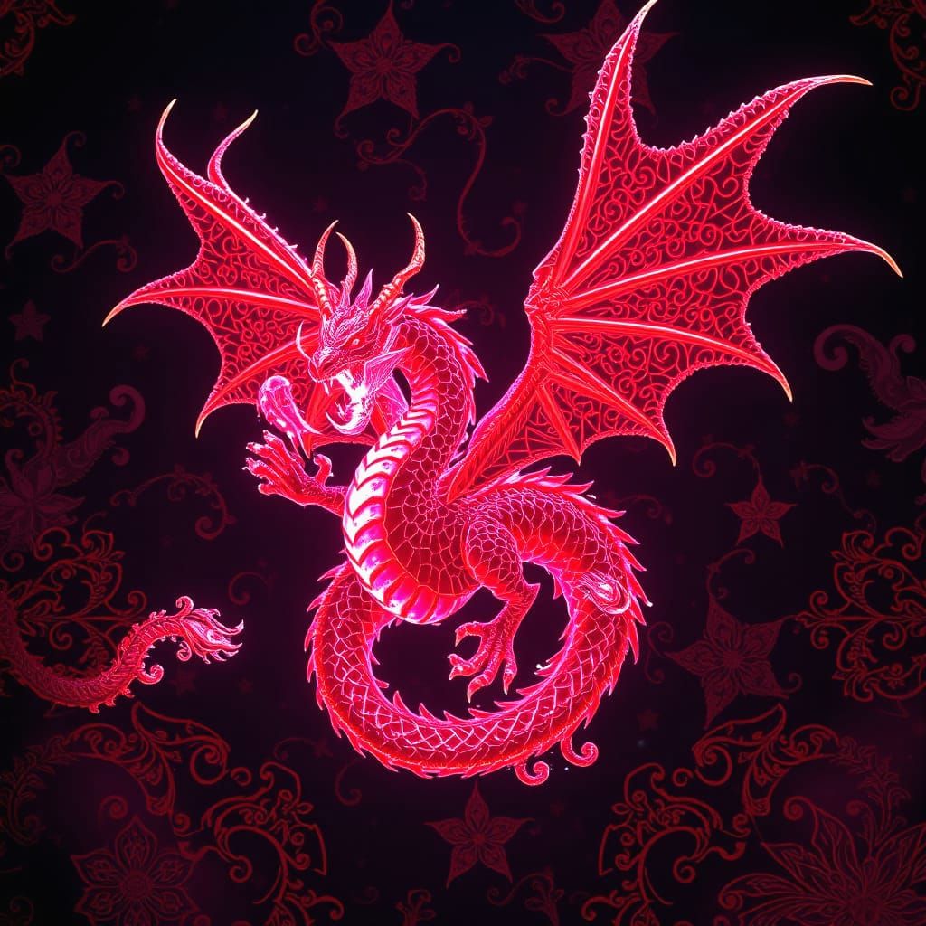 Bioluminescent Dragon with Filigree, Detailed Matte Painting