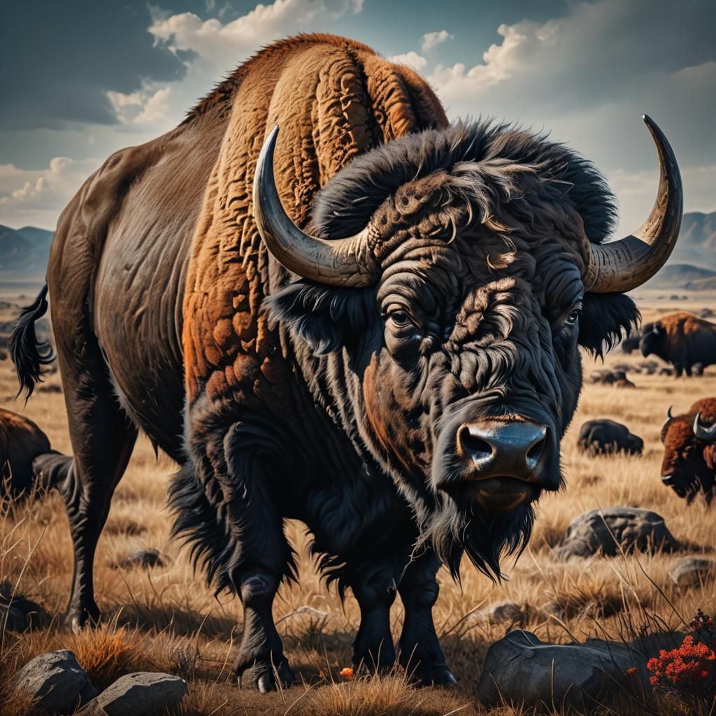 Vibrant Buffalo with Minimalist Design in HDR