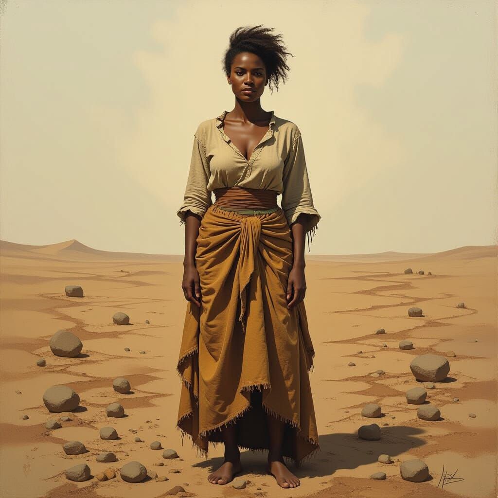 Empowered Woman in Barren Landscape, Portraiture