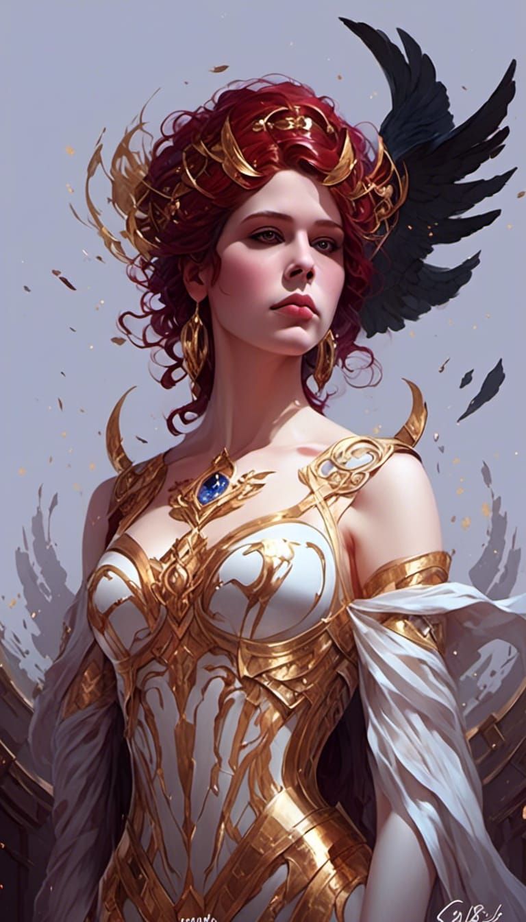 Divine Goddess Portrait in Art Nouveau Watercolor