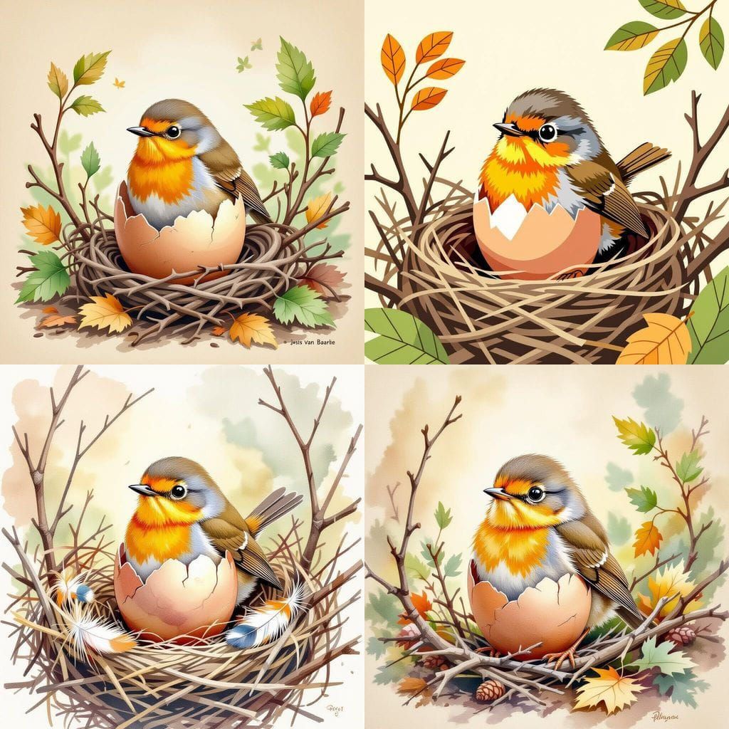 Proud Baby Robin Hatching From Egg