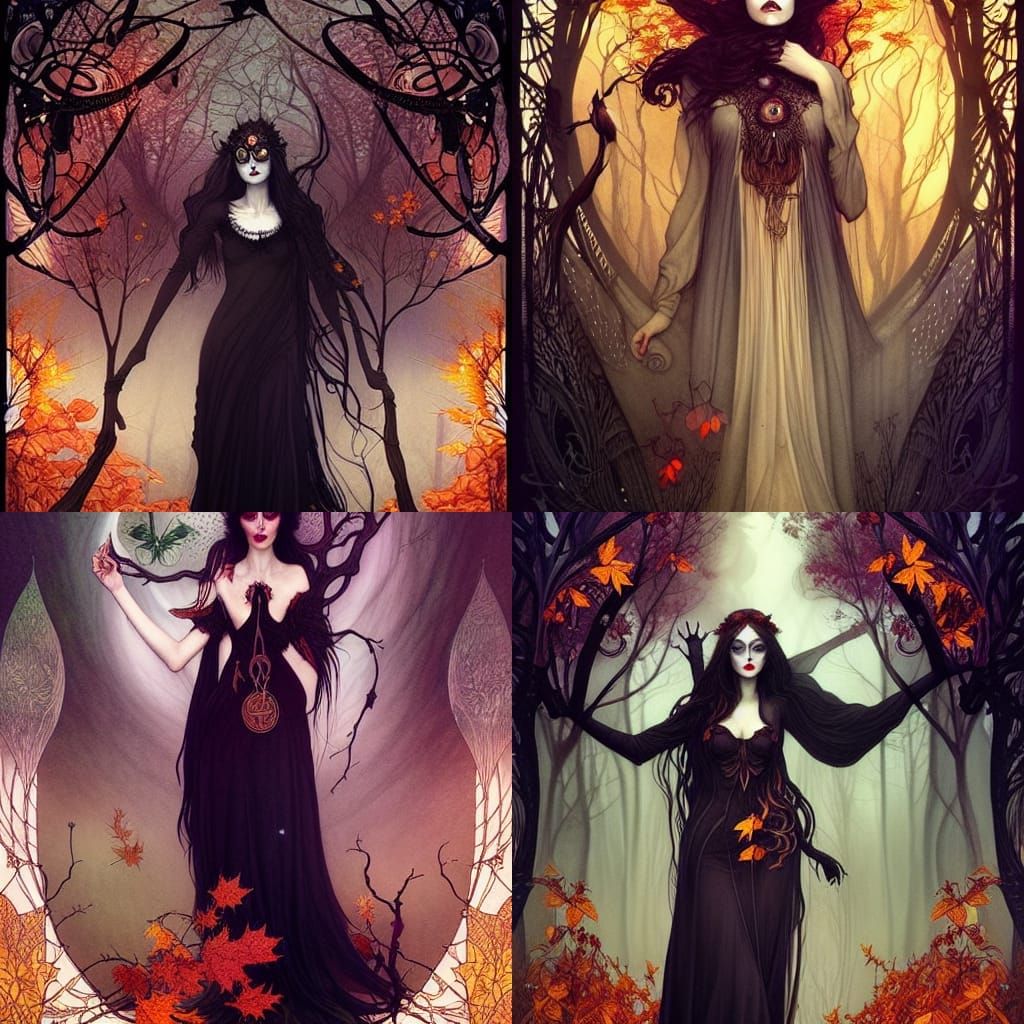 Samhain Goddess at the Crossroads: Autumnal Witch Portrait