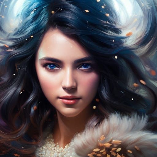 Detailed Portrait of Girl with Blue Glasses, Trending Art