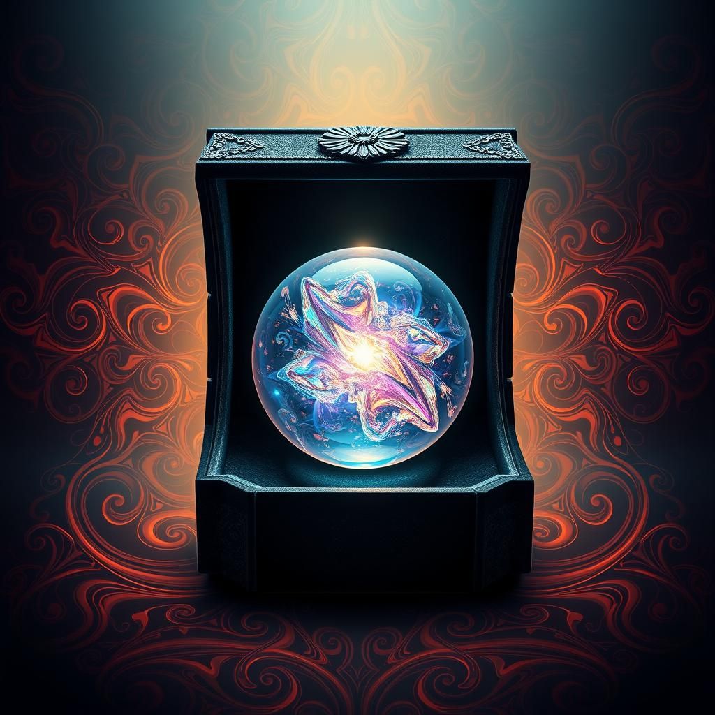Luminous Orb in Ornate Box: Ethereal Digital Art