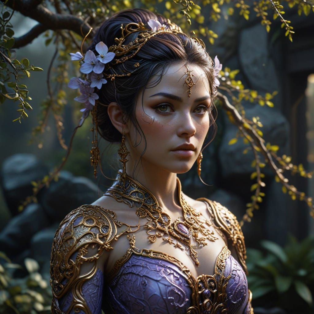 Ornate Lilac Vase and Japanese Water Garden