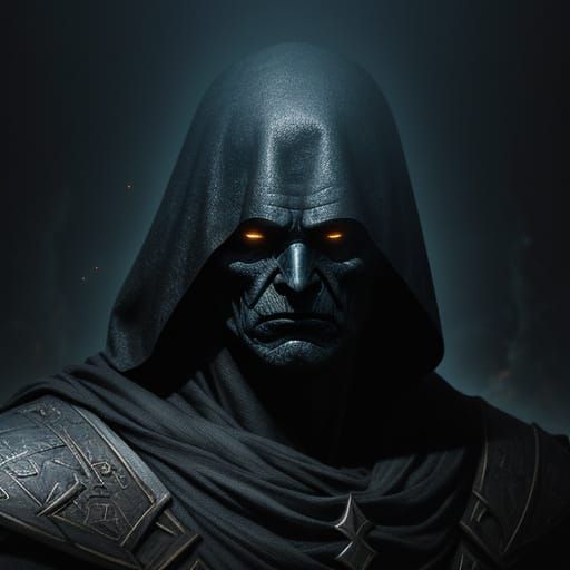 Mysterious Figure in Shadowy Ruins, Concept Art