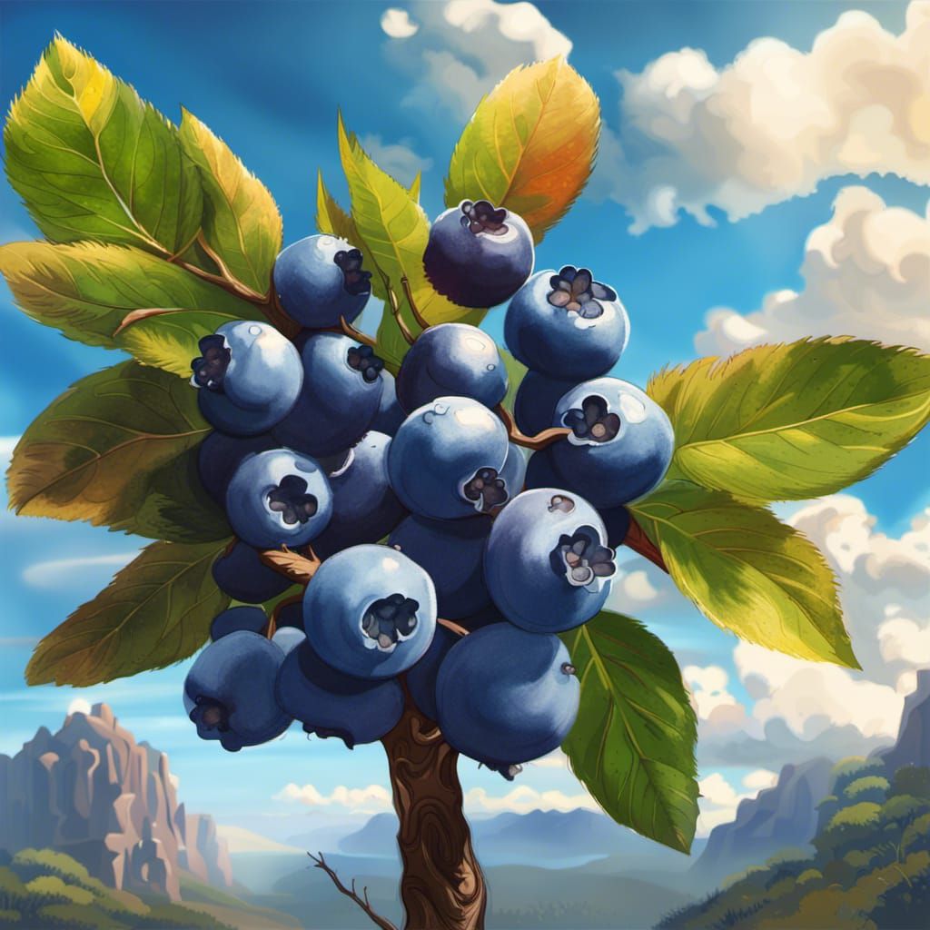 Fantasy giant blueberries on a fantasy giant blueberry tree