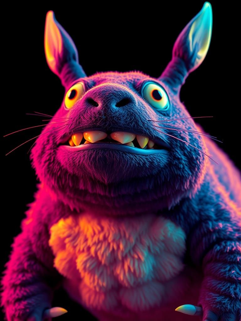 Vibrant Pop Art Portrait of Totoro in Thermal Infrared
