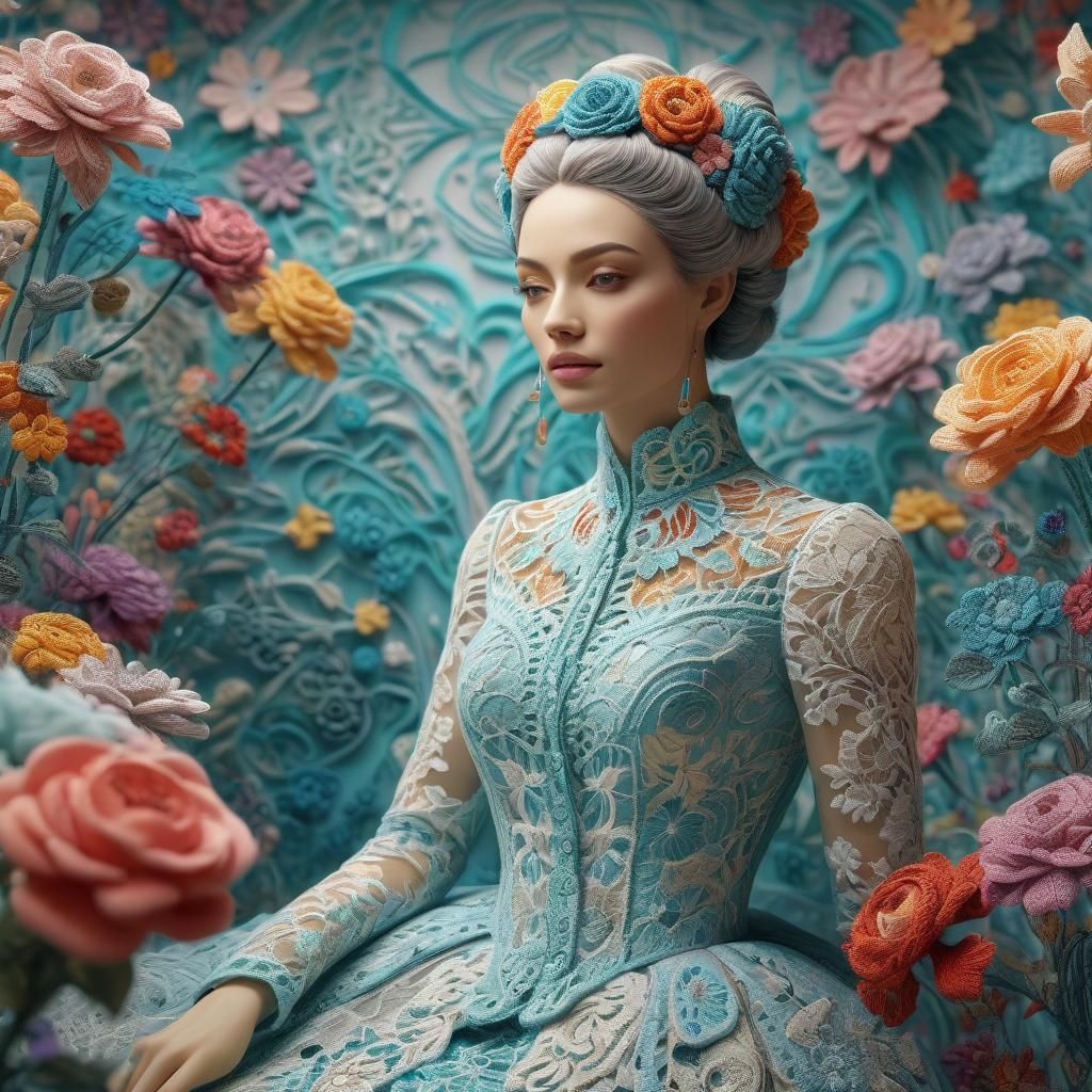 Woman Creating AI Art in Surrealist Style