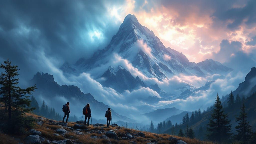 Majestic Mountain Unveiled in Fantastical Storm