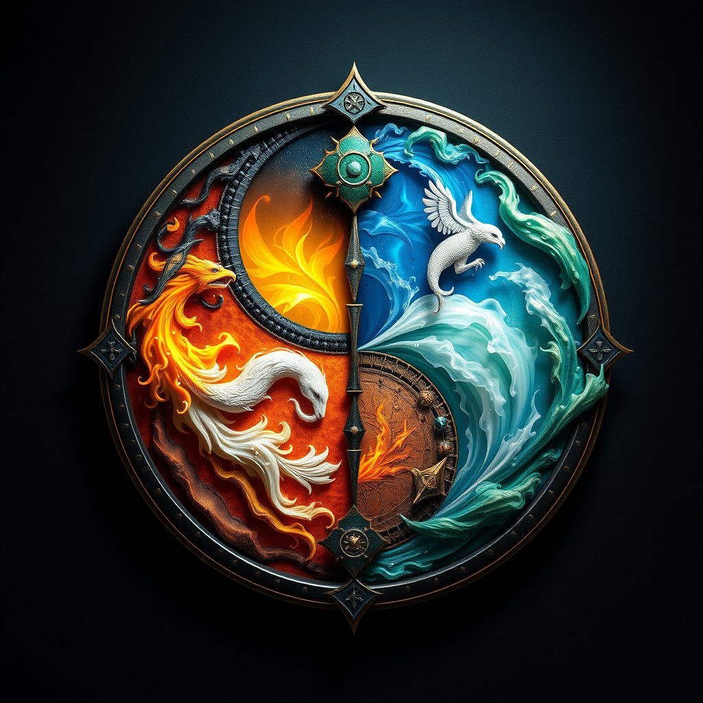 Elemental Yin Yang Symbol in Detailed Matte Painting