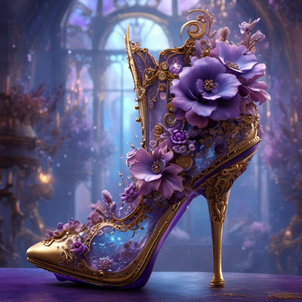 Hyperdetailed Purple Steampunk Stiletto with Flowers