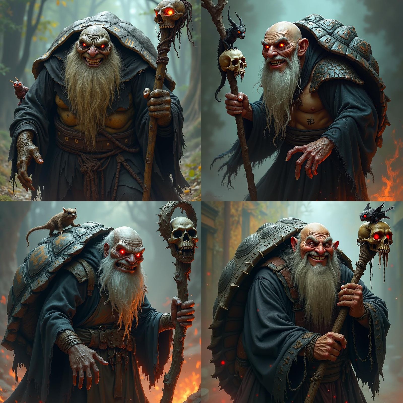 Turtle Warlock with Demonic Staff: Hyperrealistic Splash Art