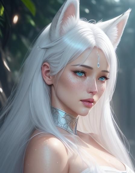 Fox-Eared Goddess Portrait in Hyperdetailed Style