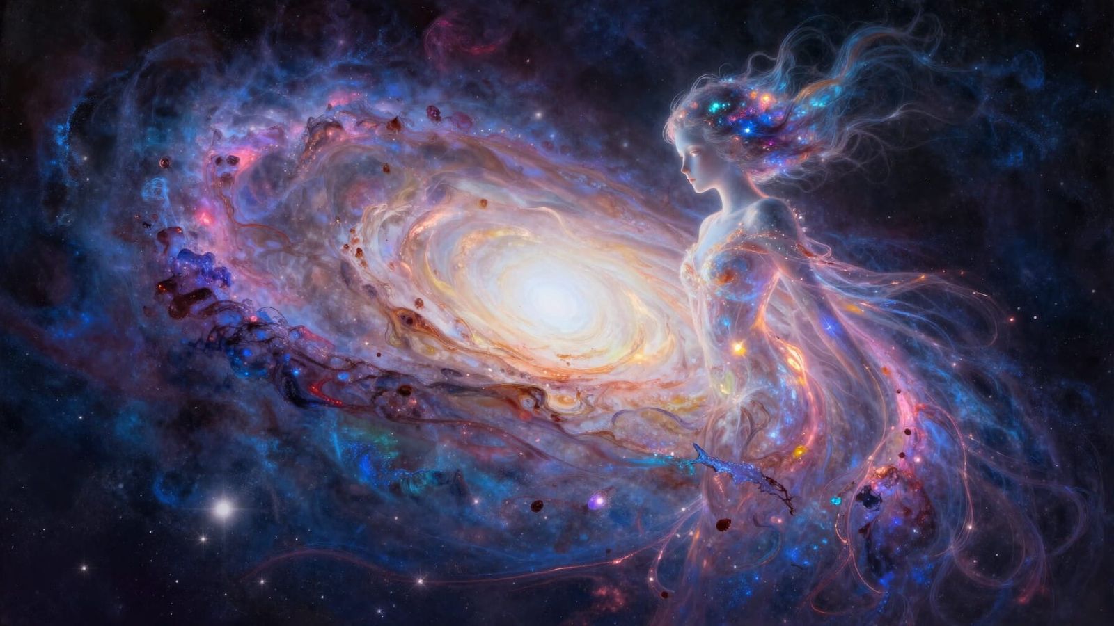 Cosmic Being Gazing at Galaxy in Ethereal Digital Art Style
