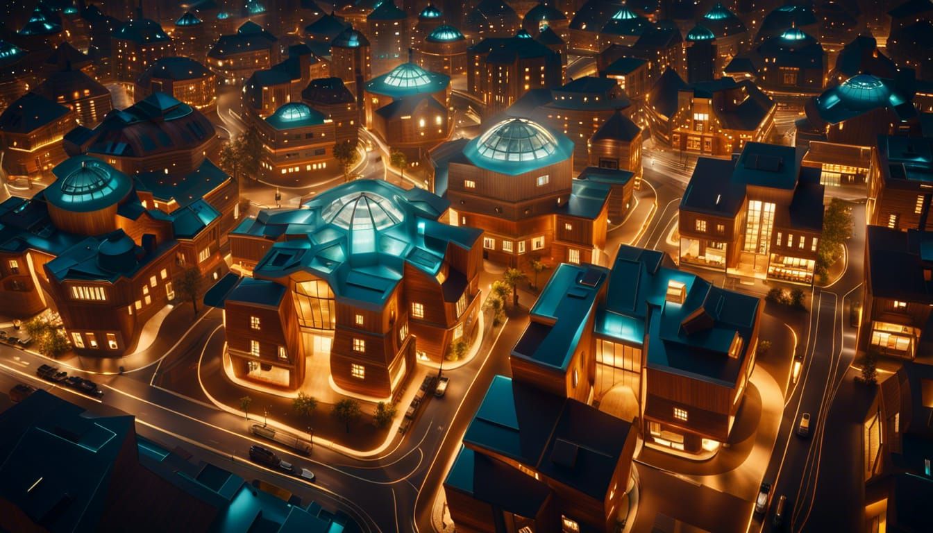 Futuristic Small Town at Night in Retropunk Style