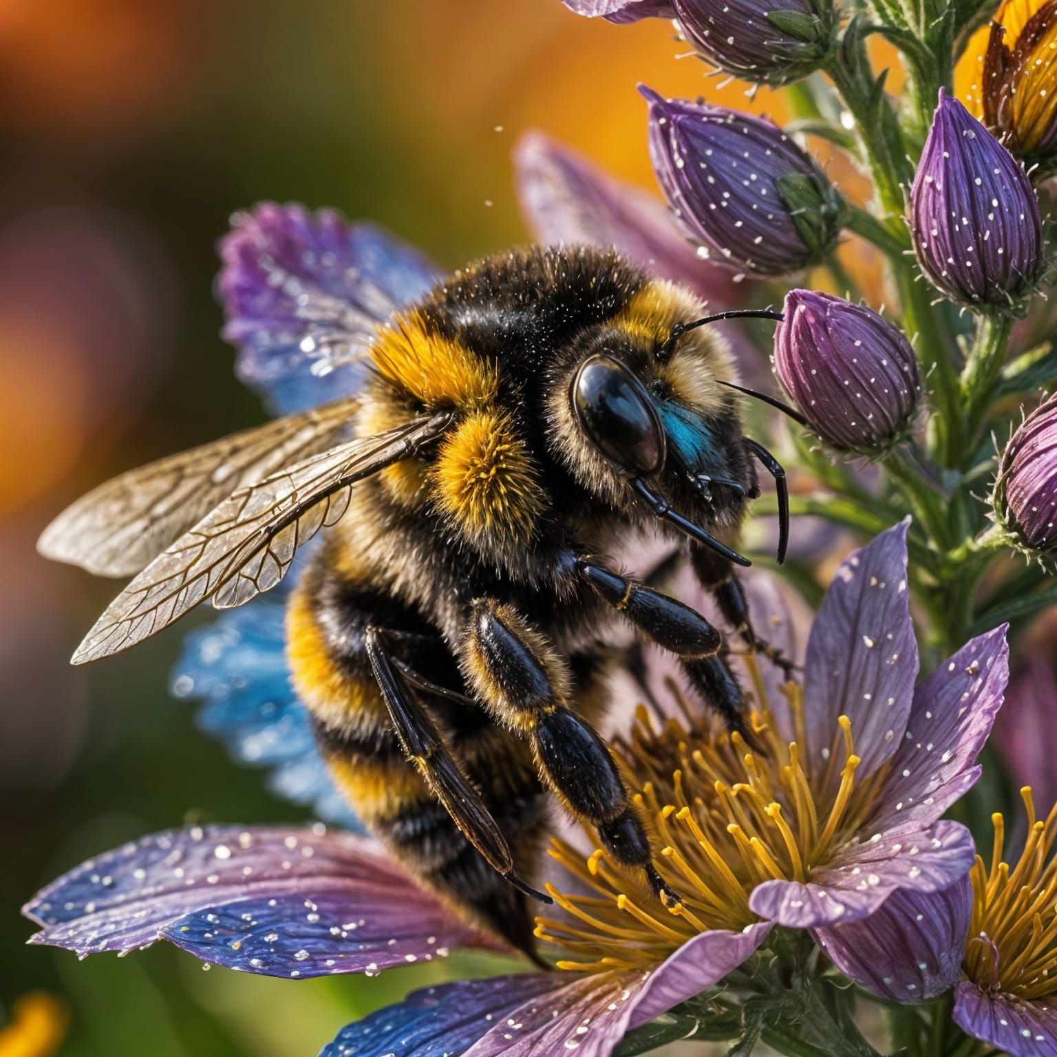Bumblebee on Rainbow Flower: Macro Photography
