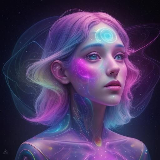 Holographic Astral Cosmic Illustration in Mixed Media