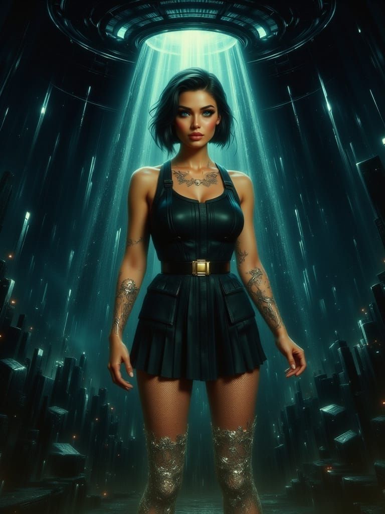 Ethereal Sci-Fi Goddess with Flying Saucer Illumination