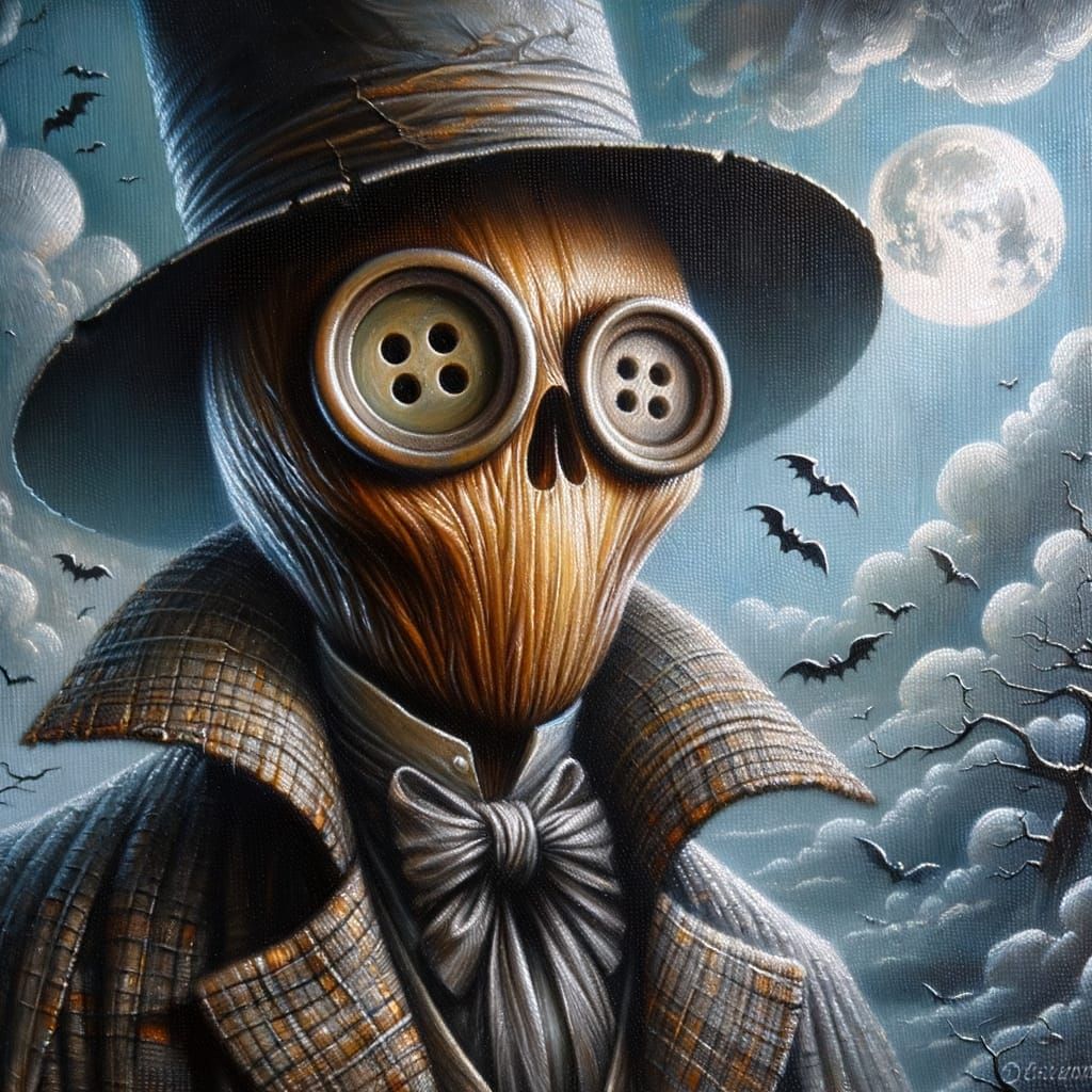 Halloween Oil Painting: Figure with Button Eyes