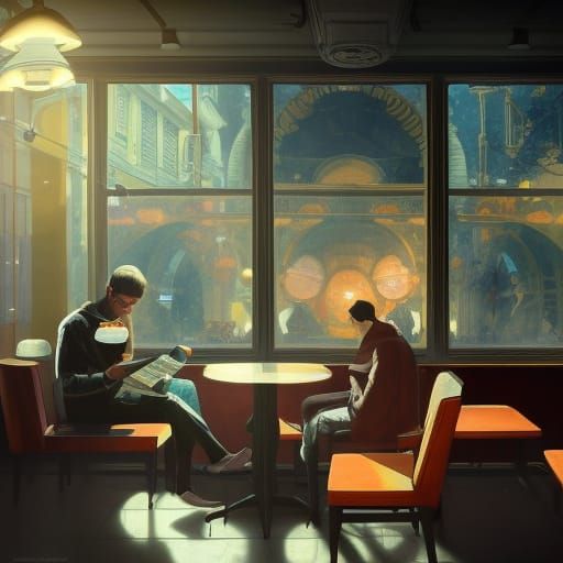 Hyperdetailed Man Reading Newspaper: Artstation Concept Art