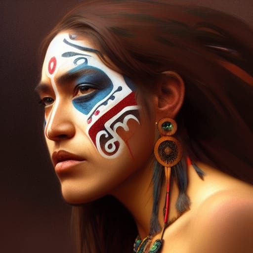 Native American Woman Portrait in Hyperdetailed Style