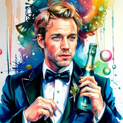 Champagne Celebration: Hyperreal Portrait with Bubbles
