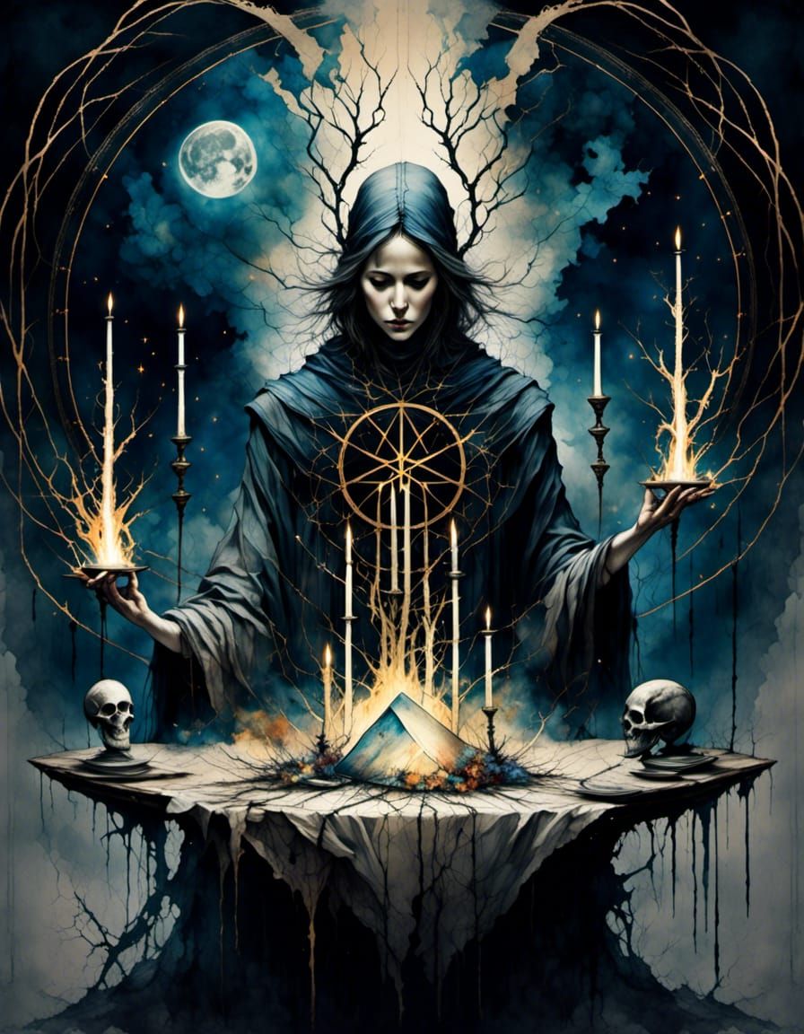 <lora:Dark:1.0> Tarot card The magician Emphasize the dynami...