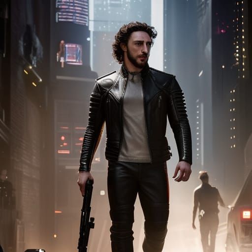 Cyberpunk Bouncer in Dark Futuristic Nightclub