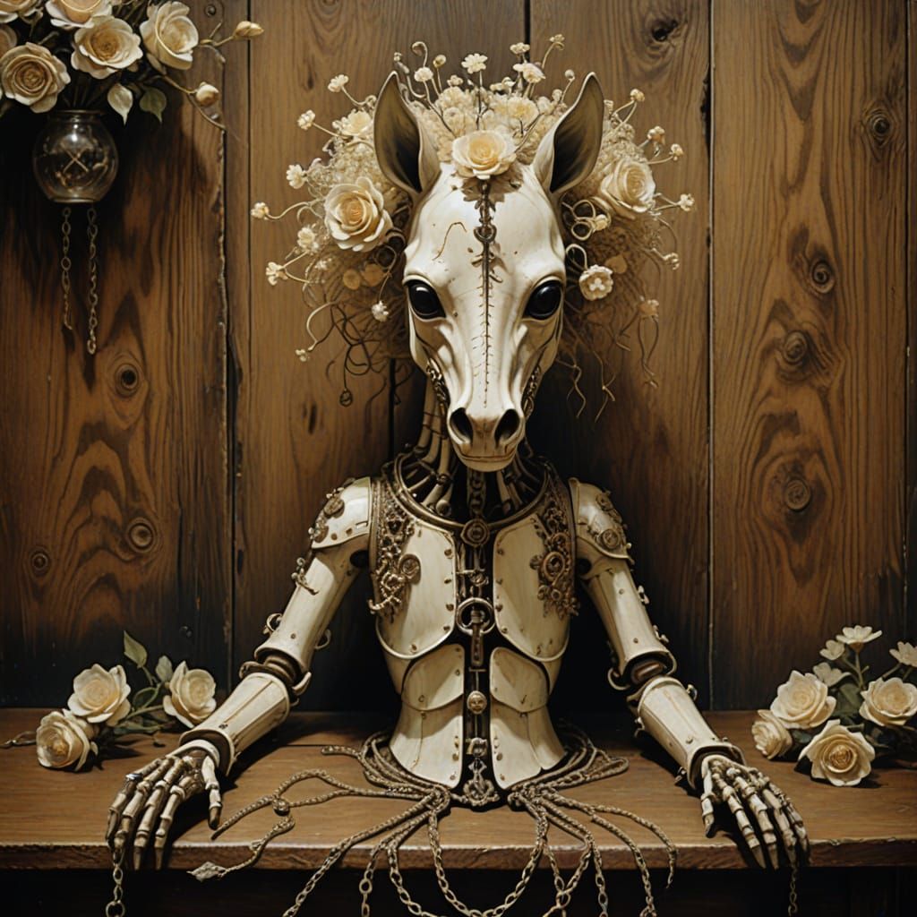 Surrealist Doll Screams in Anguish, Mixed Media Art