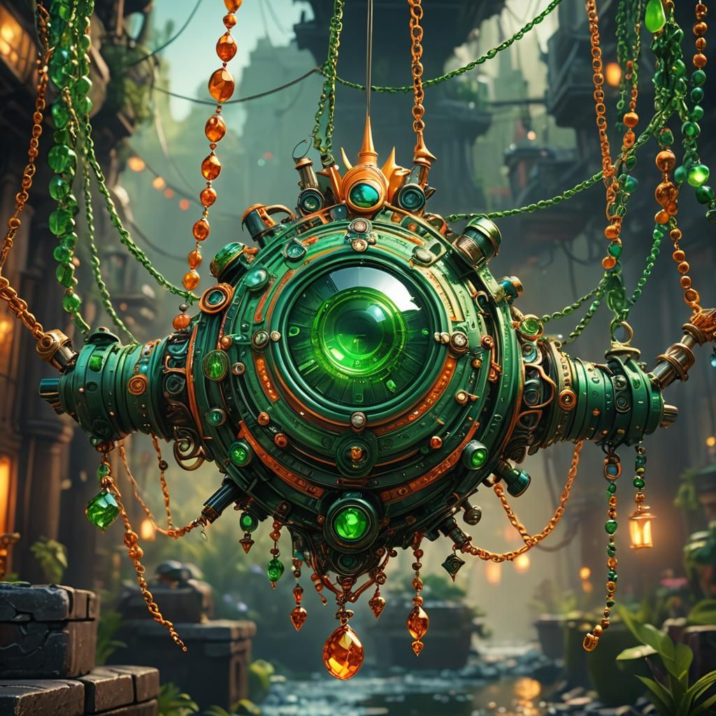 Fantastical Green Machine with Jewels, Detailed Matte Painti...