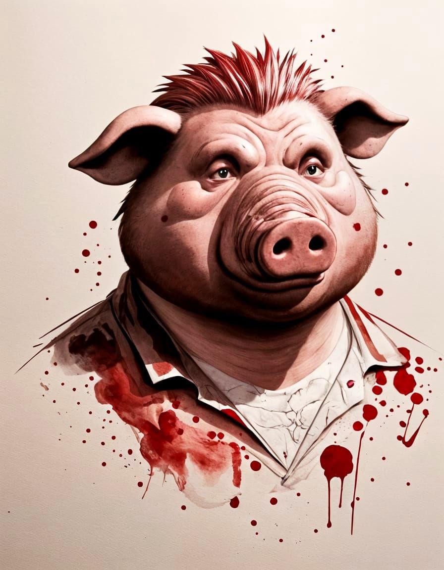 Anthropomorphic Pig Man Scribble Art