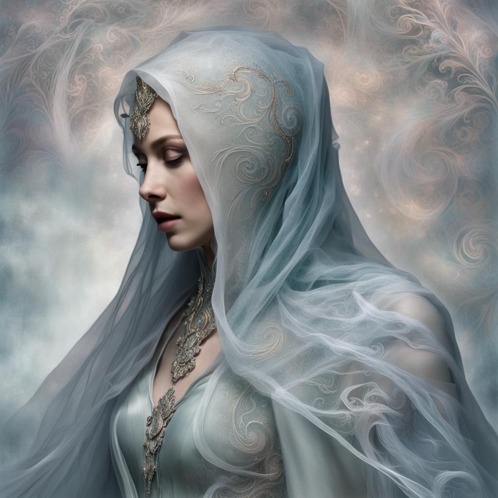 Fantasy Woman in Mist Mantle: Digital Art