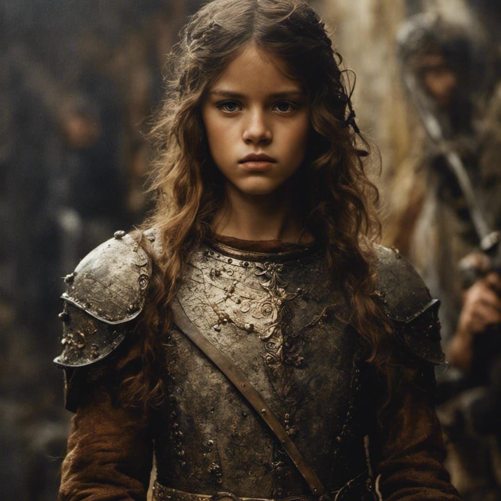 Italian Girl Portrait in Battered Armor: Hyperrealistic Phot...